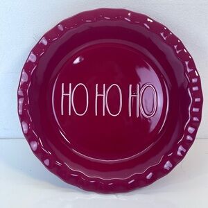 RAE DUNN Artisan Collection, HO HO HO Red Ceramic Fluted Pie Plate, No Scratches